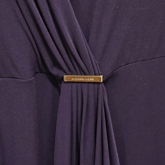 Michael Kors Purple Draped Sheath Midi Dress Silver Bar Minimalist Evening Sz L - Picture 2 of 9